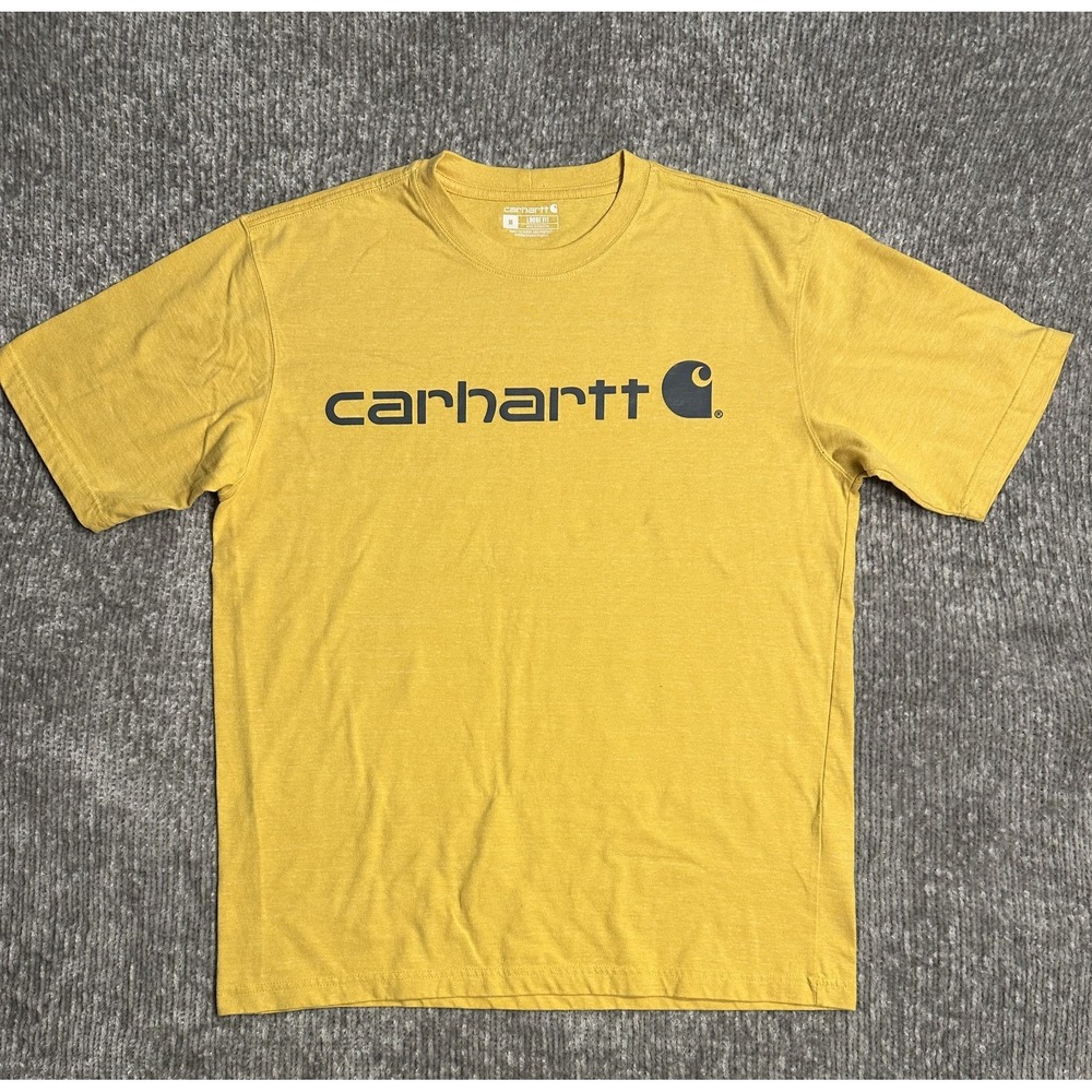 Carhartt Mens M XL Shirt K195 Loose Fit Heavyweight Graphic Logo Tee Gold